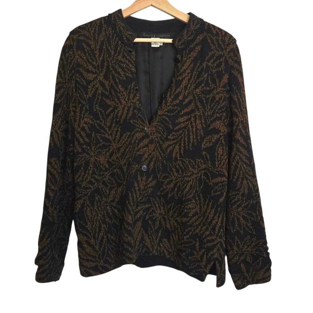Peruvian Connection Leaf Print Pima Cotton Textured Button Front Jacket LARGE